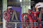 Drill is raised and lowered by turning feed wheel.