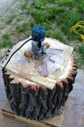 Tempplate routering anvil depression in top of log stand