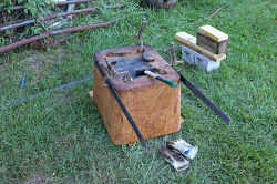 Forged iron banding for wooden anvil block - 460 lbs Fontanini Anvil